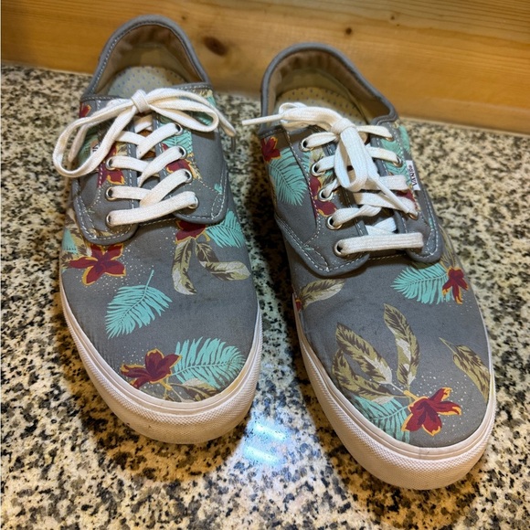 Vans Low Top Sneakers Tropical Floral Print Gray White Lace Up Men US 13 - Picture 1 of 13